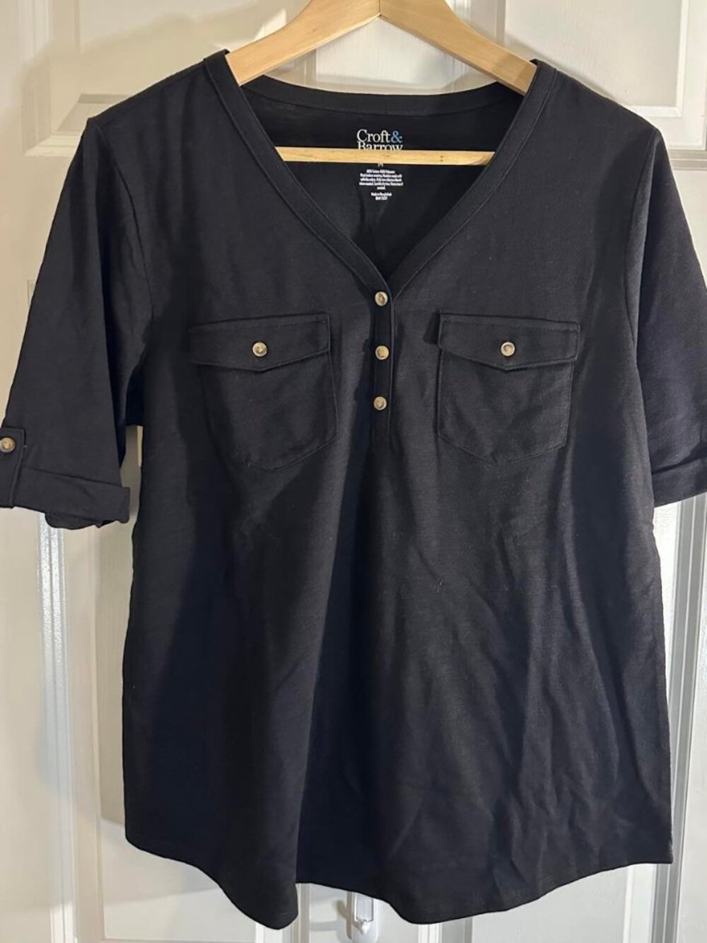 Croft & Barrow Black Utility Henley Top - Size M